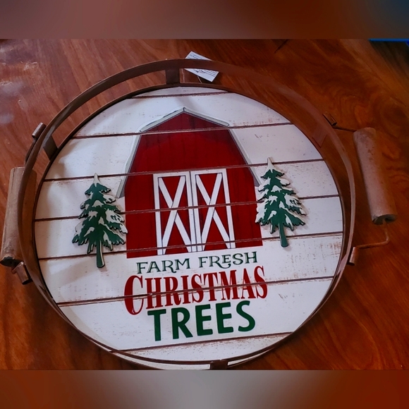 Other - Country christmas wood/metal round tray